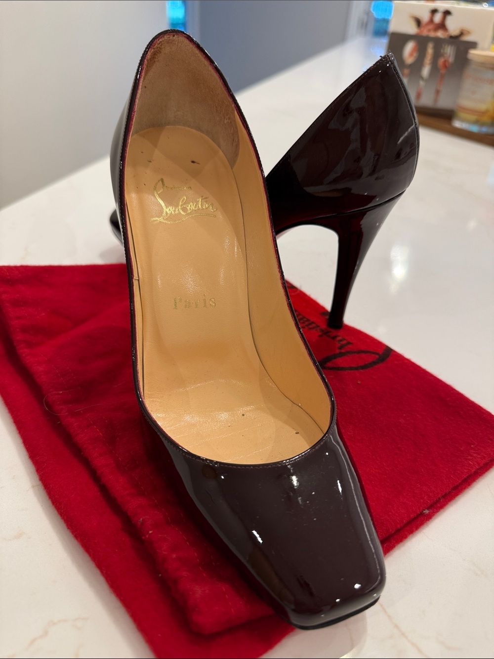 Christian Louboutin Dark Brown Patent Leather Pointed Pumps
